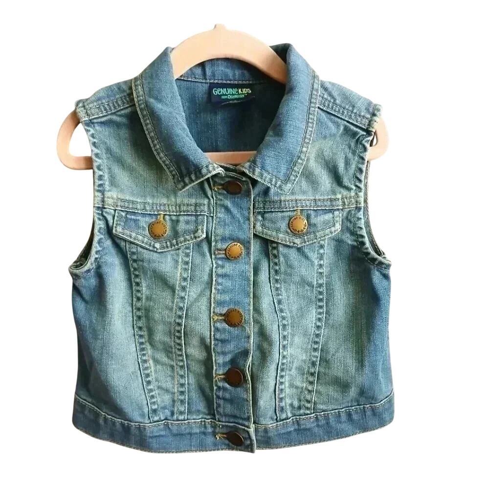 Oshkosh B'gosh Blue Snap Button Jeans Sleeveless Denim Toddler Vest‎ Girls 5T